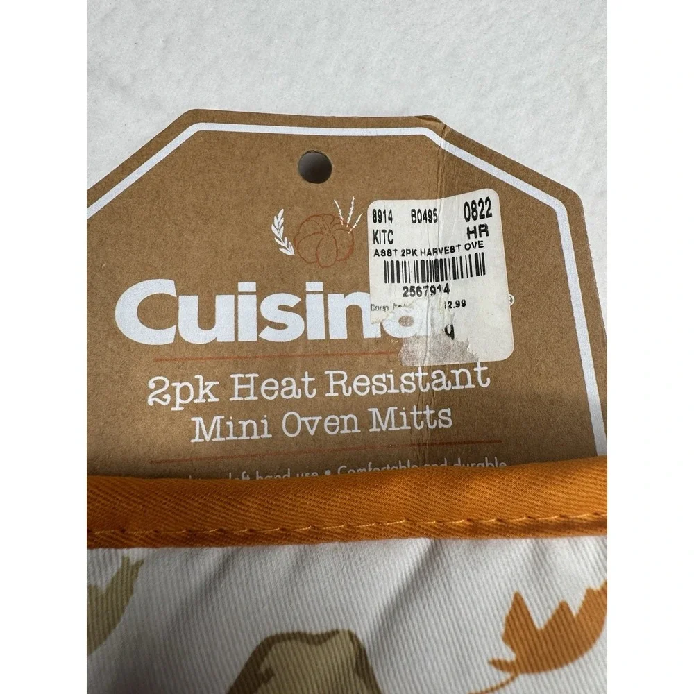 NEW Cuisinart 2 Pack Harvest Dog Golden Mini Oven Mitts Fall Pumpkin Kitchen